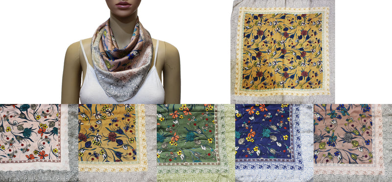 Vintage Floral Square Neck Scarf-S2036