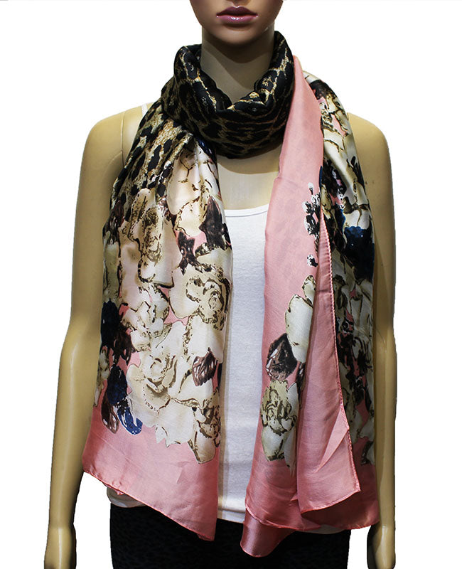 Leopard Floral Contrast Print Scarf-S2041