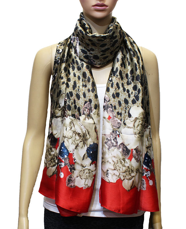 Leopard Floral Contrast Print Scarf-S2041