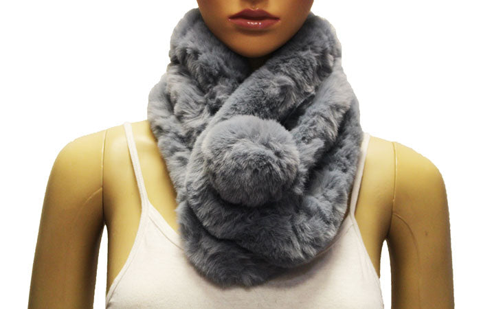 Plush Faux Fur Pom Scarf-S2104