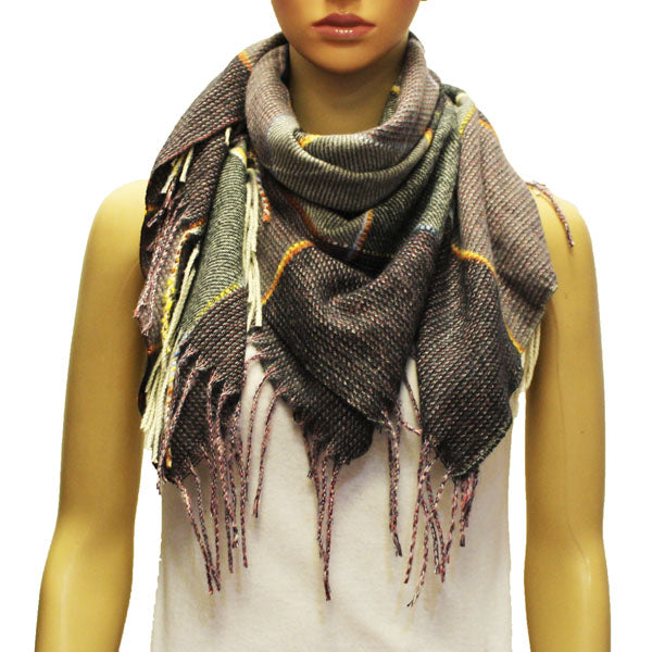 Soft Plaid Fringe Neck Scarf-S2107