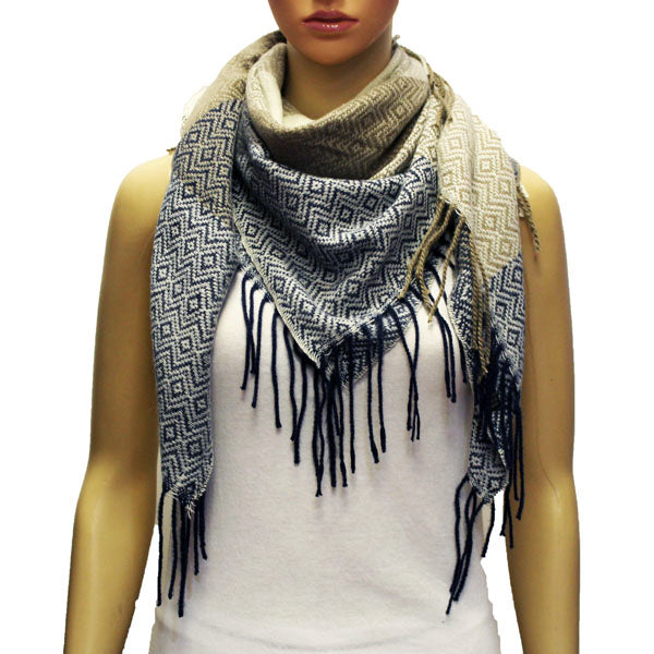 Geometric Woven Tassel Scarf-S2108