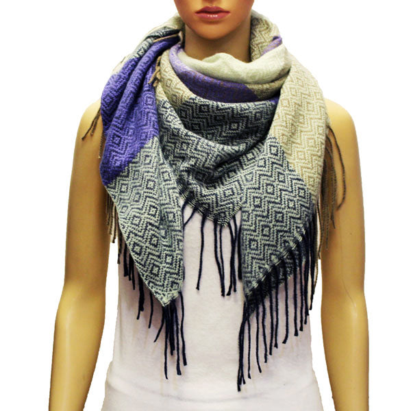 Geometric Woven Tassel Scarf-S2108