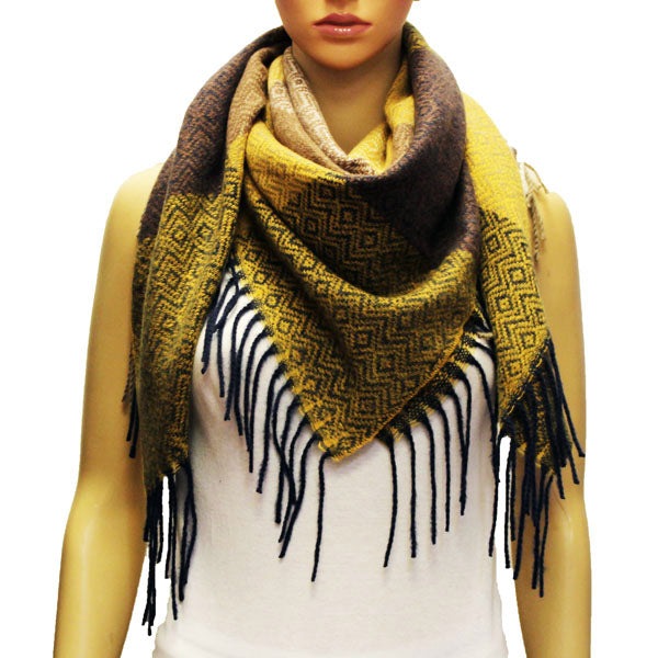 Geometric Woven Tassel Scarf-S2108