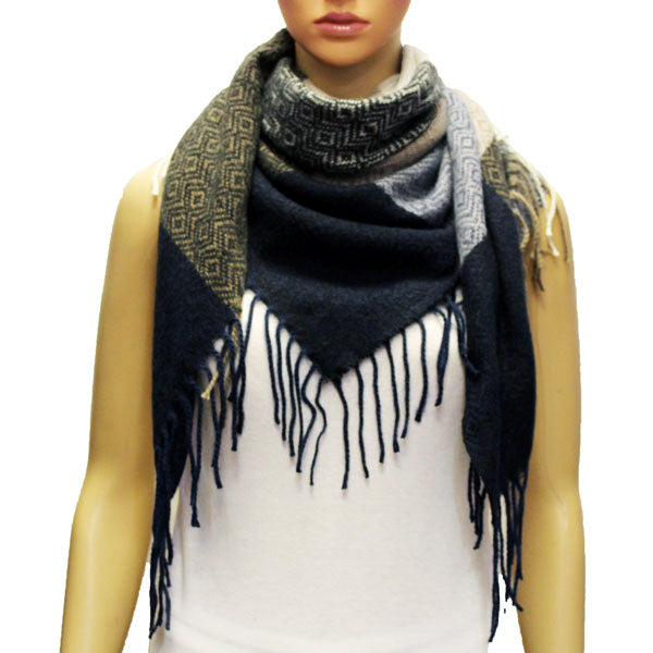 Geometric Woven Tassel Scarf-S2108