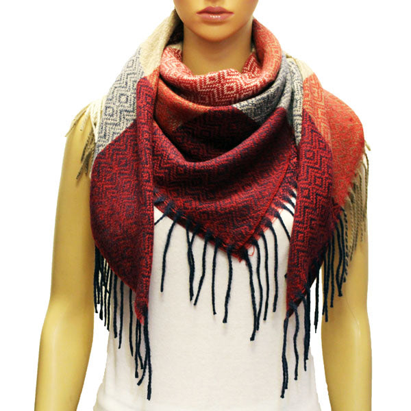 Geometric Woven Tassel Scarf-S2108