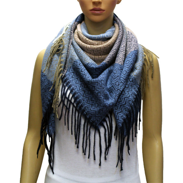 Geometric Woven Tassel Scarf-S2108