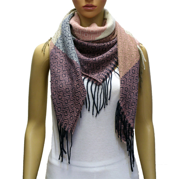 Geometric Woven Tassel Scarf-S2108
