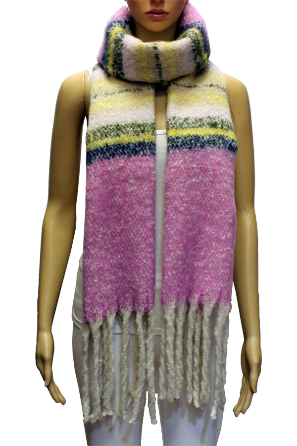Cozy Multicolor Knit Fringe Scarf-S2111