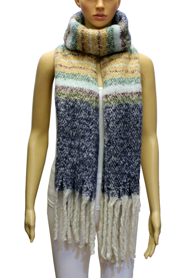 Cozy Multicolor Knit Fringe Scarf-S2111