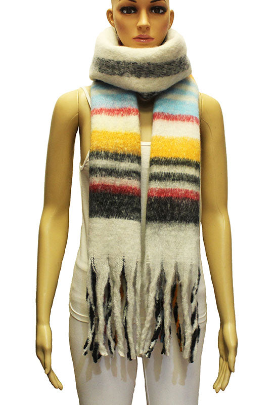 Striped Winter Warm Fringe Scarf-S2112