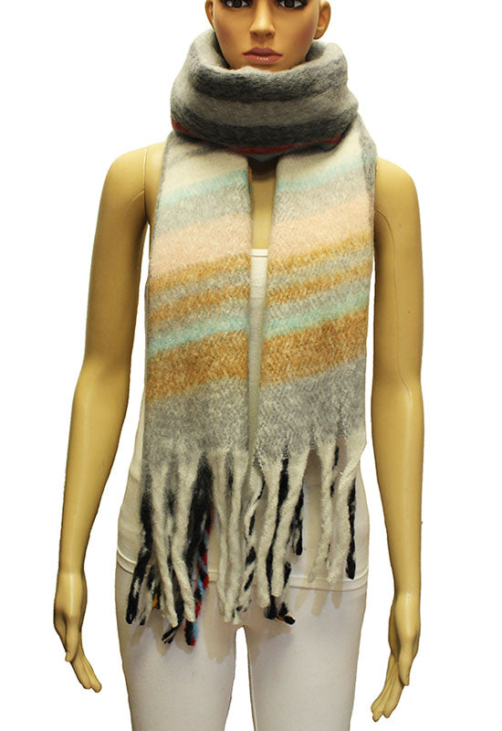 Striped Winter Warm Fringe Scarf-S2112