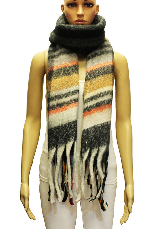 Striped Winter Warm Fringe Scarf-S2112