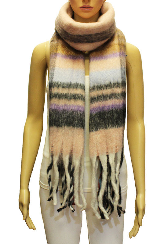 Striped Winter Warm Fringe Scarf-S2112