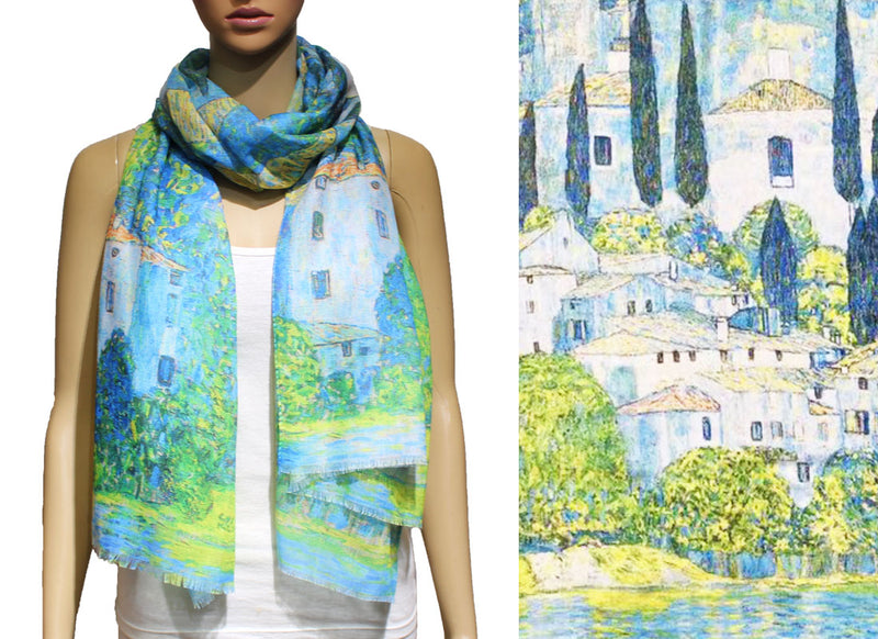 Serene Village Landscape Scarf-S2223