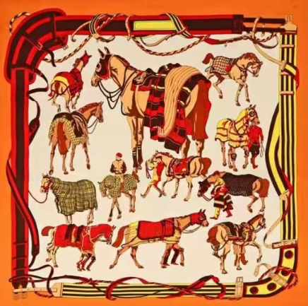 Equestrian Print Silk Feel Scarf-S2302