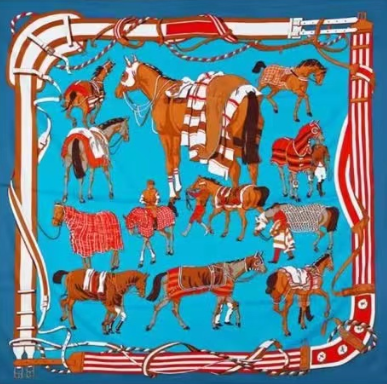 Equestrian Print Silk Feel Scarf-S2302