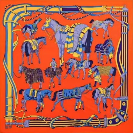 Equestrian Print Silk Feel Scarf-S2302