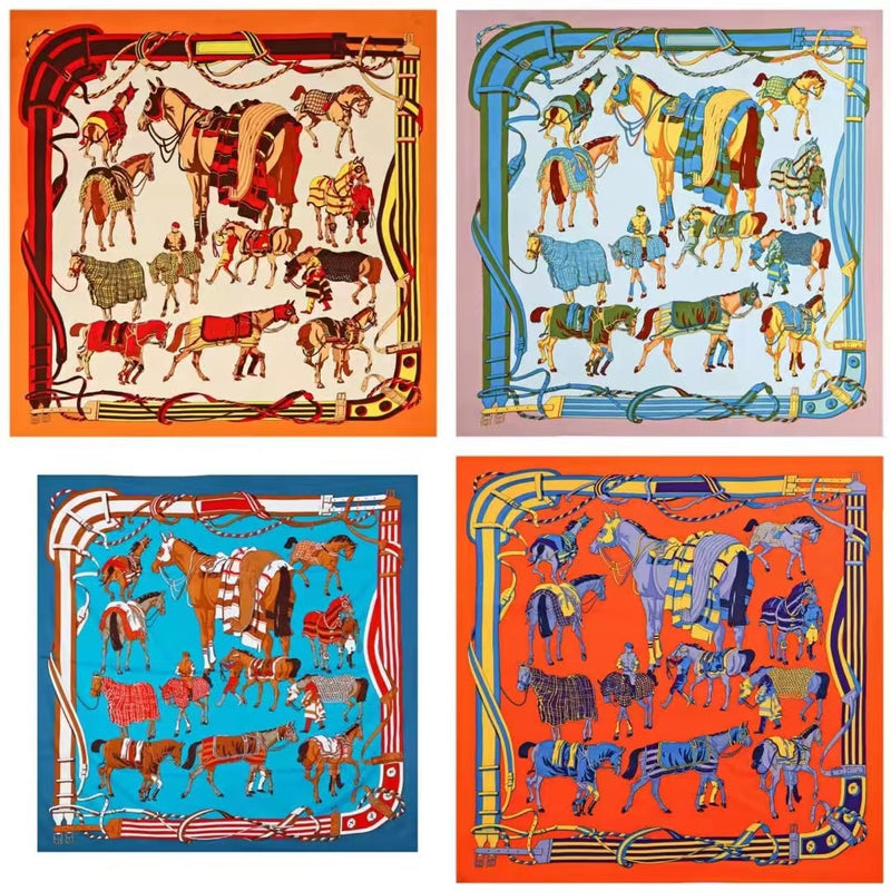 Equestrian Print Silk Feel Scarf-S2302