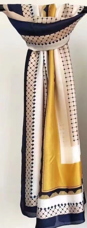 Geometric Print Silk-Feel Scarf-S2307