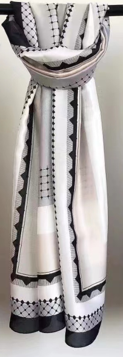 Geometric Print Silk-Feel Scarf-S2307