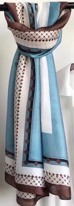 Geometric Print Silk-Feel Scarf-S2307
