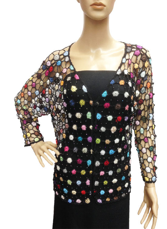 Colorful Floral Mesh Cardigan-SHW013