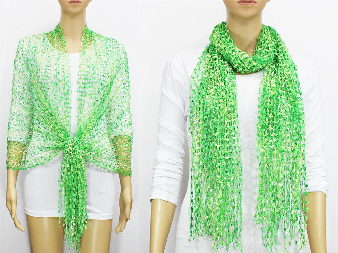 Iridescent Fringe Mesh Scarf-SHW018