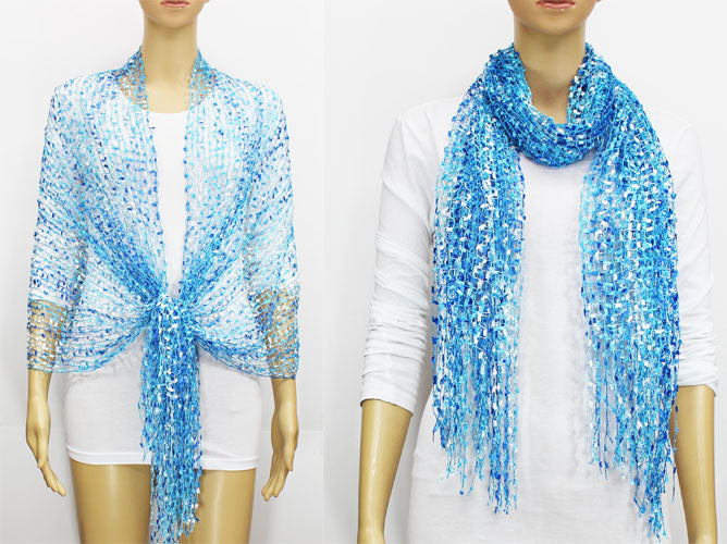 Iridescent Fringe Mesh Scarf-SHW018