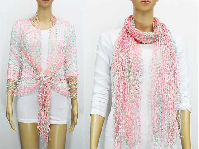 Iridescent Fringe Mesh Scarf-SHW018