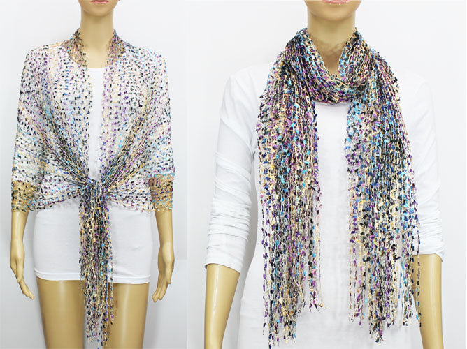 Iridescent Fringe Mesh Scarf-SHW018