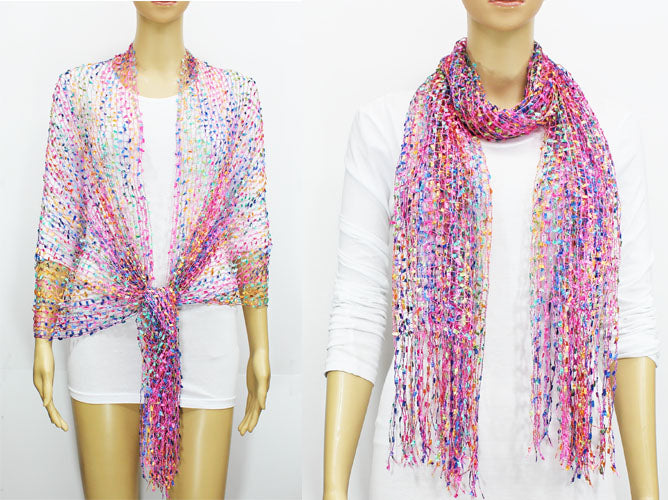 Iridescent Fringe Mesh Scarf-SHW018