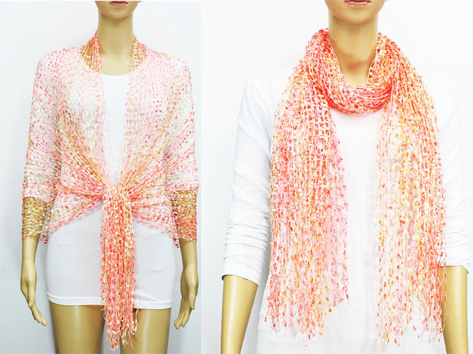 Iridescent Fringe Mesh Scarf-SHW018