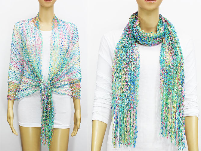 Iridescent Fringe Mesh Scarf-SHW018