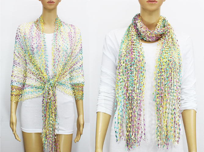Iridescent Fringe Mesh Scarf-SHW018