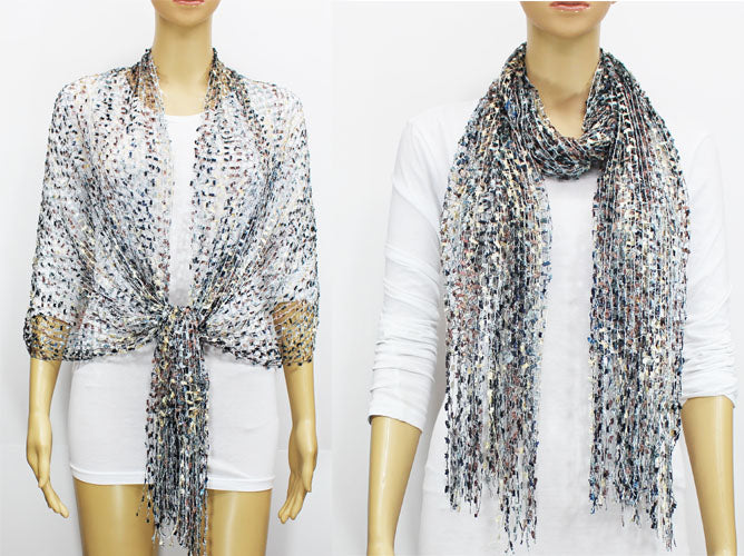 Iridescent Fringe Mesh Scarf-SHW018