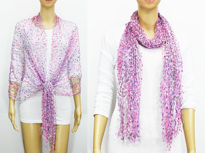Iridescent Fringe Mesh Scarf-SHW018