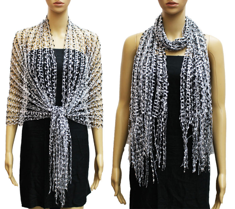 Iridescent Fringe Mesh Scarf-SHW018