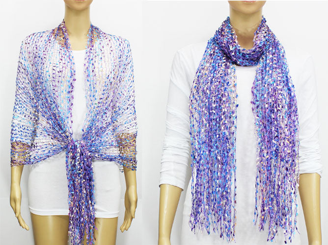 Iridescent Fringe Mesh Scarf-SHW018