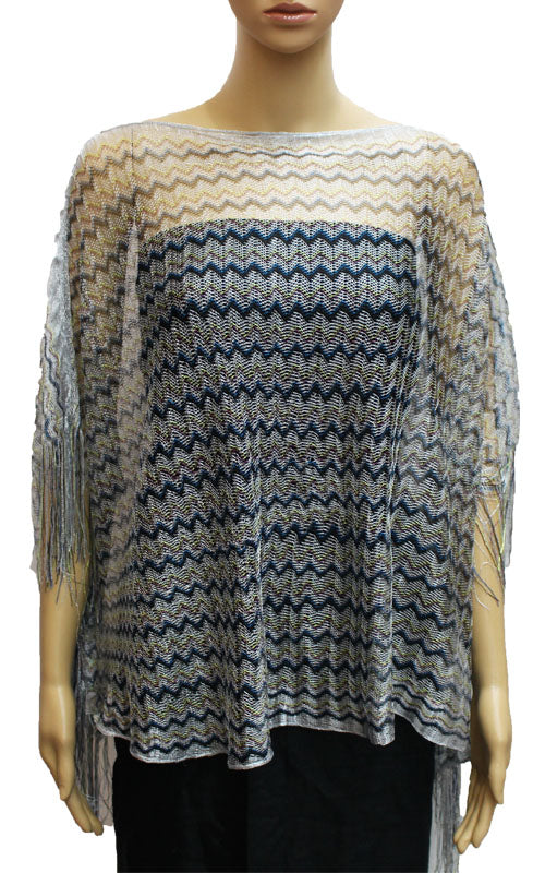 Chevron Knit Fringe Poncho-SHW026