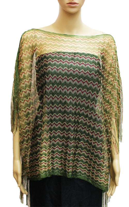 Chevron Knit Fringe Poncho-SHW026