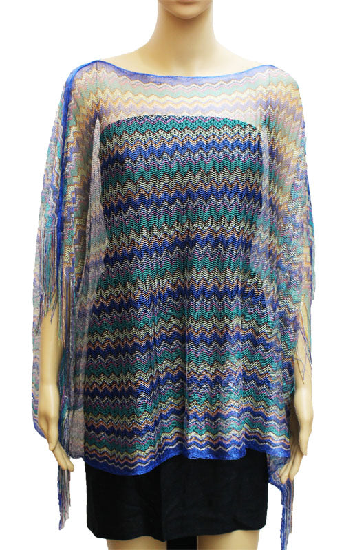 Chevron Knit Fringe Poncho-SHW026