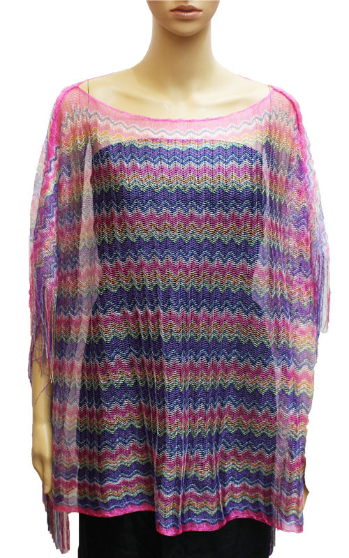 Chevron Knit Fringe Poncho-SHW026