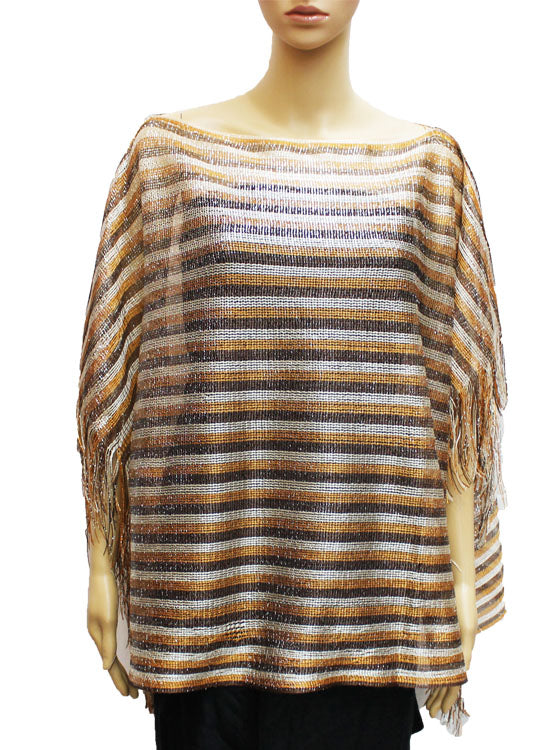 Striped Sheer Fringe Poncho-SHW028