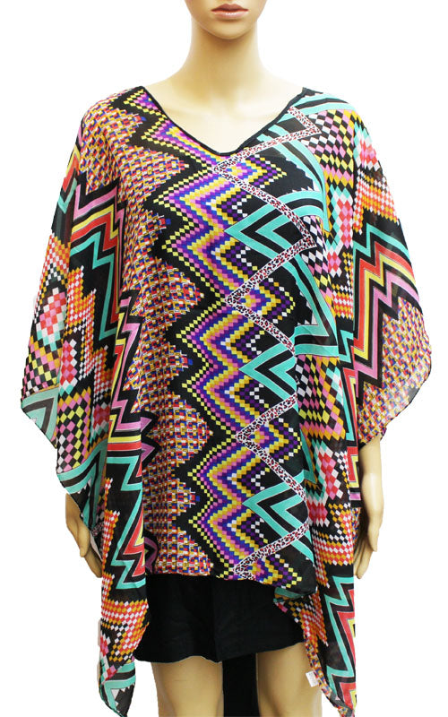 Snow Yarn Geometric Poncho-SHW034