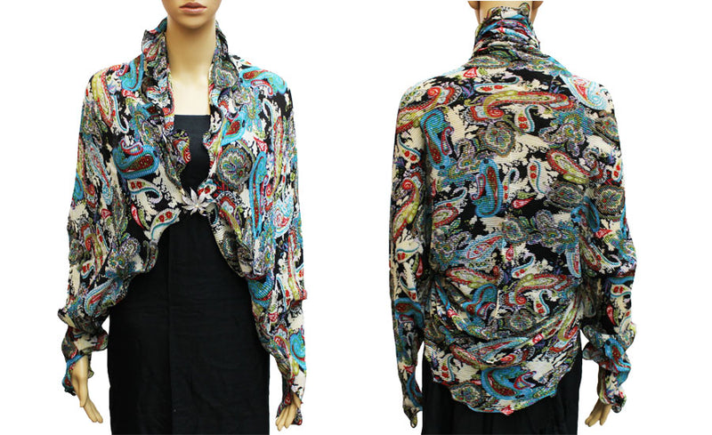 Crinkled Fabric Paisley Cardigan-SHW037