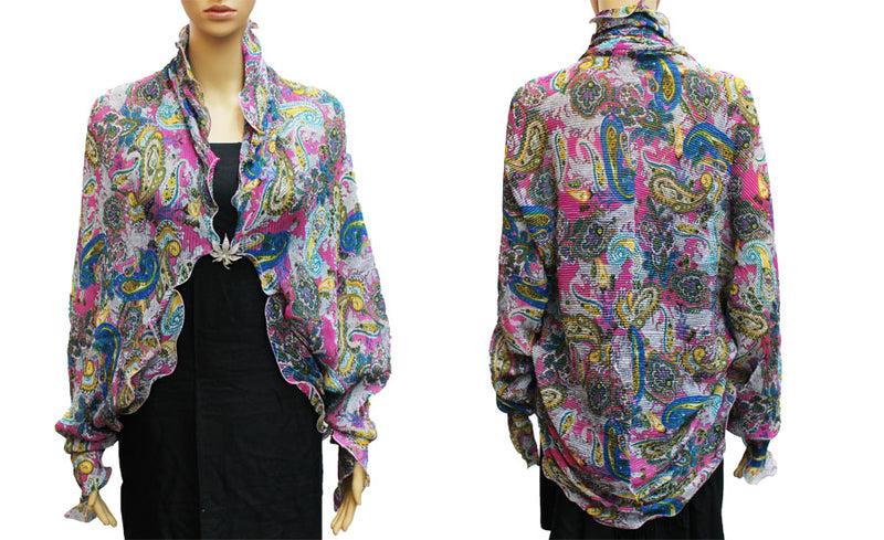 Crinkled Fabric Paisley Cardigan-SHW037