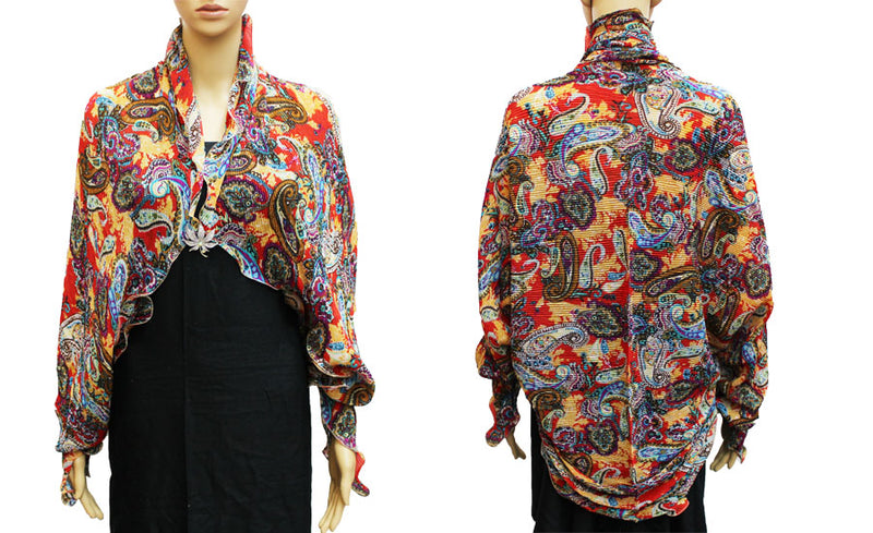 Crinkled Fabric Paisley Cardigan-SHW037