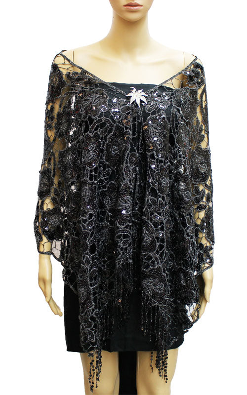 Sequin Floral Evening Shawl-SHW039