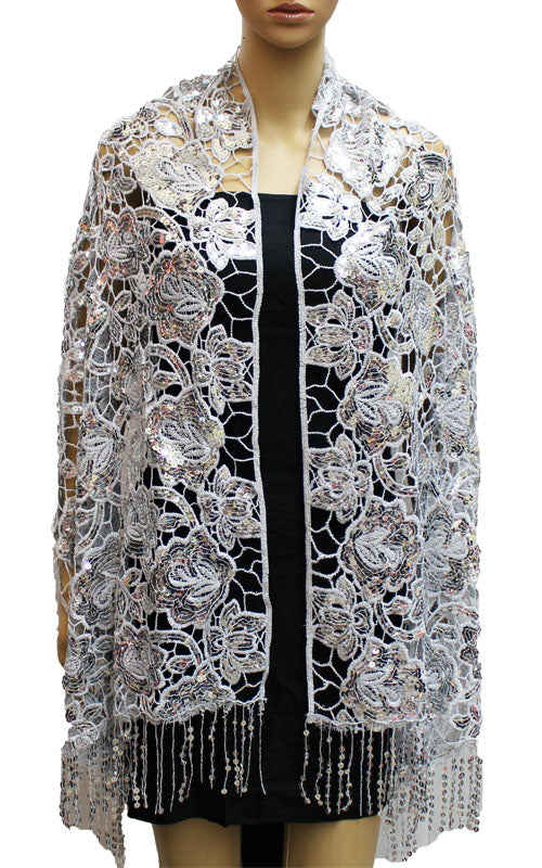 Sequin Floral Evening Shawl-SHW039